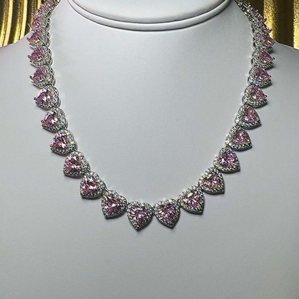 Pink & Silver Heart Necklace – 16 Inch